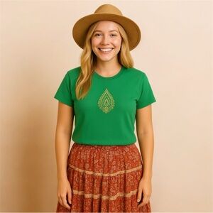 Paisley Promo Tee in Green.  Small.